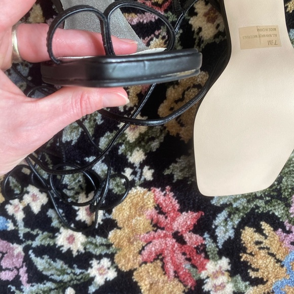 🖤 Vntg FOH Black Lace Up Square Toe Sandals 7.5 - Picture 11 of 14